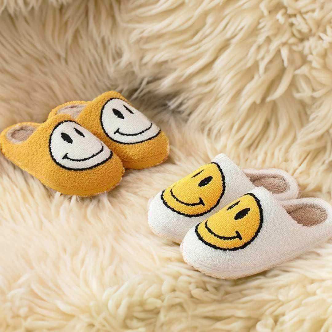 Smiling Slippers with embroidered happy-face design