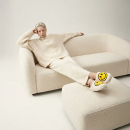 White, Mustard and Black Smiling Slippers