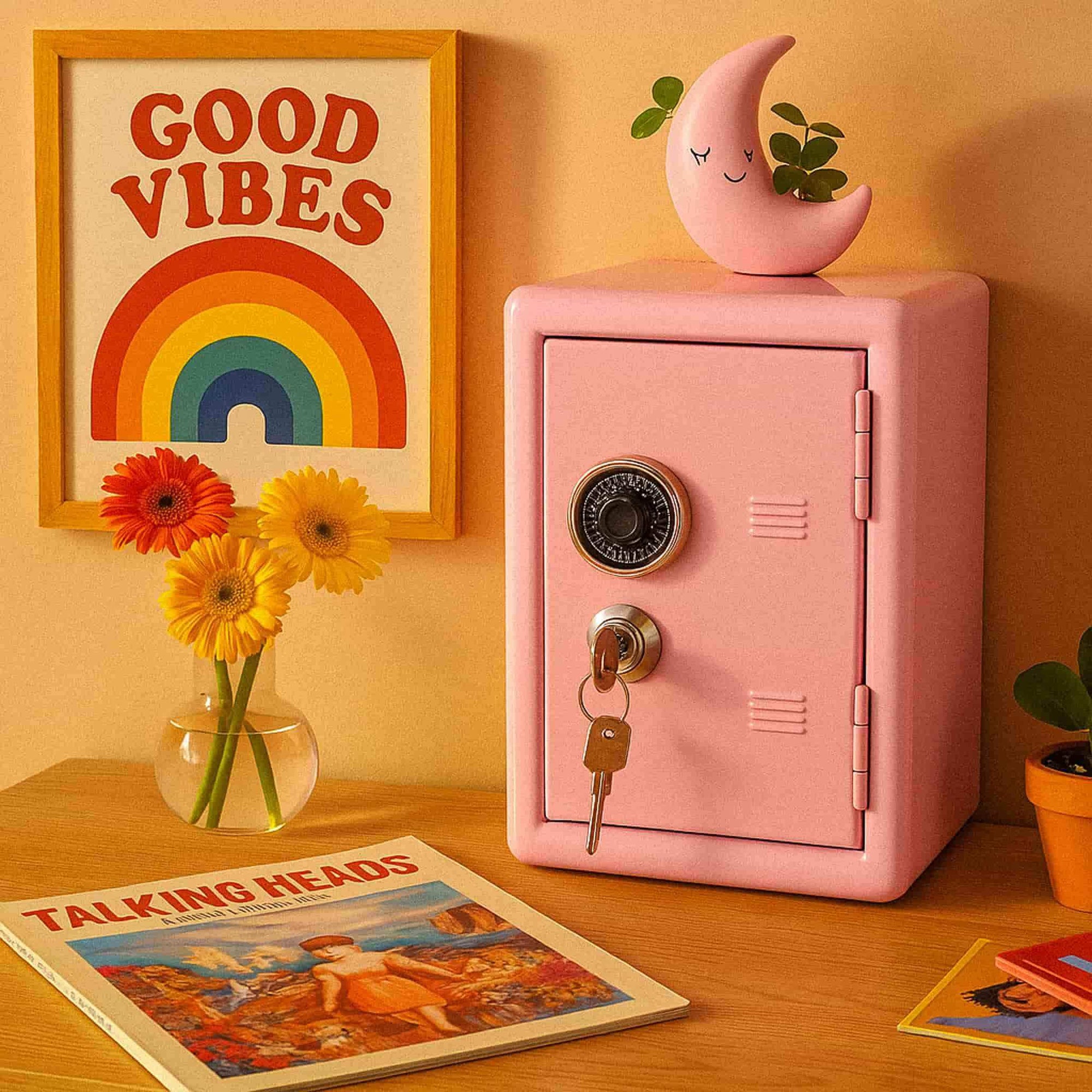 Pink miniature Storage Locker with combination and key locks