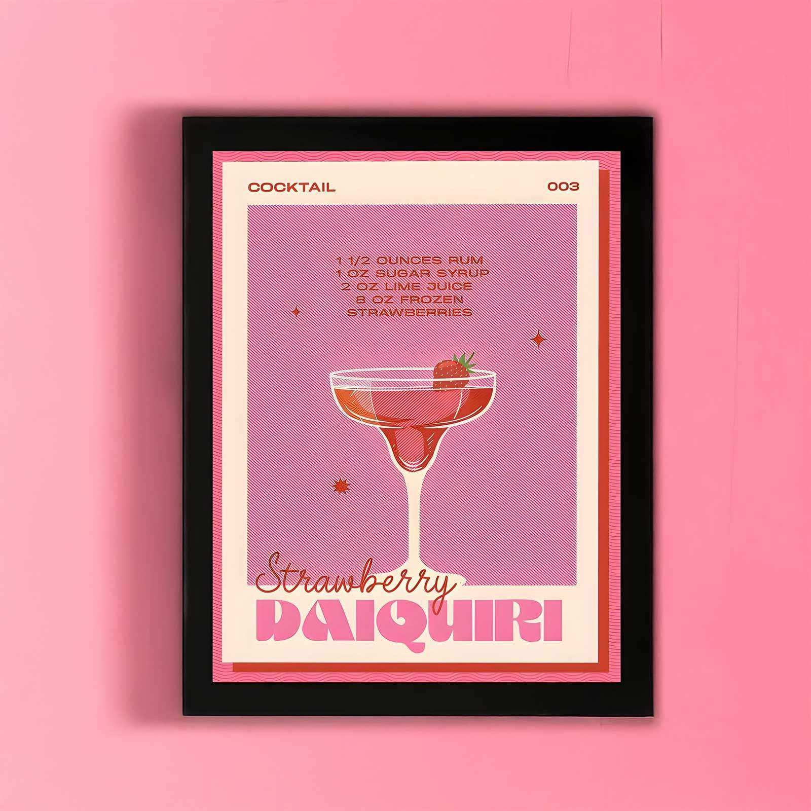 Strawberry Daiquiri cocktail canvas print in red and pink
