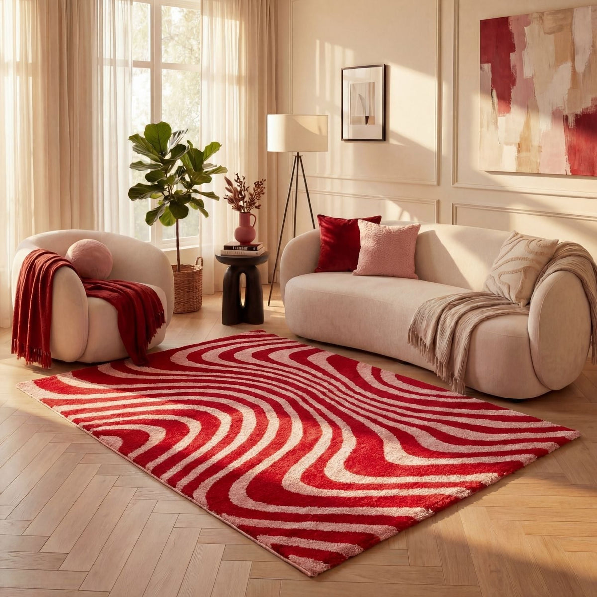 Cherry Stripe Rug — room-scale view