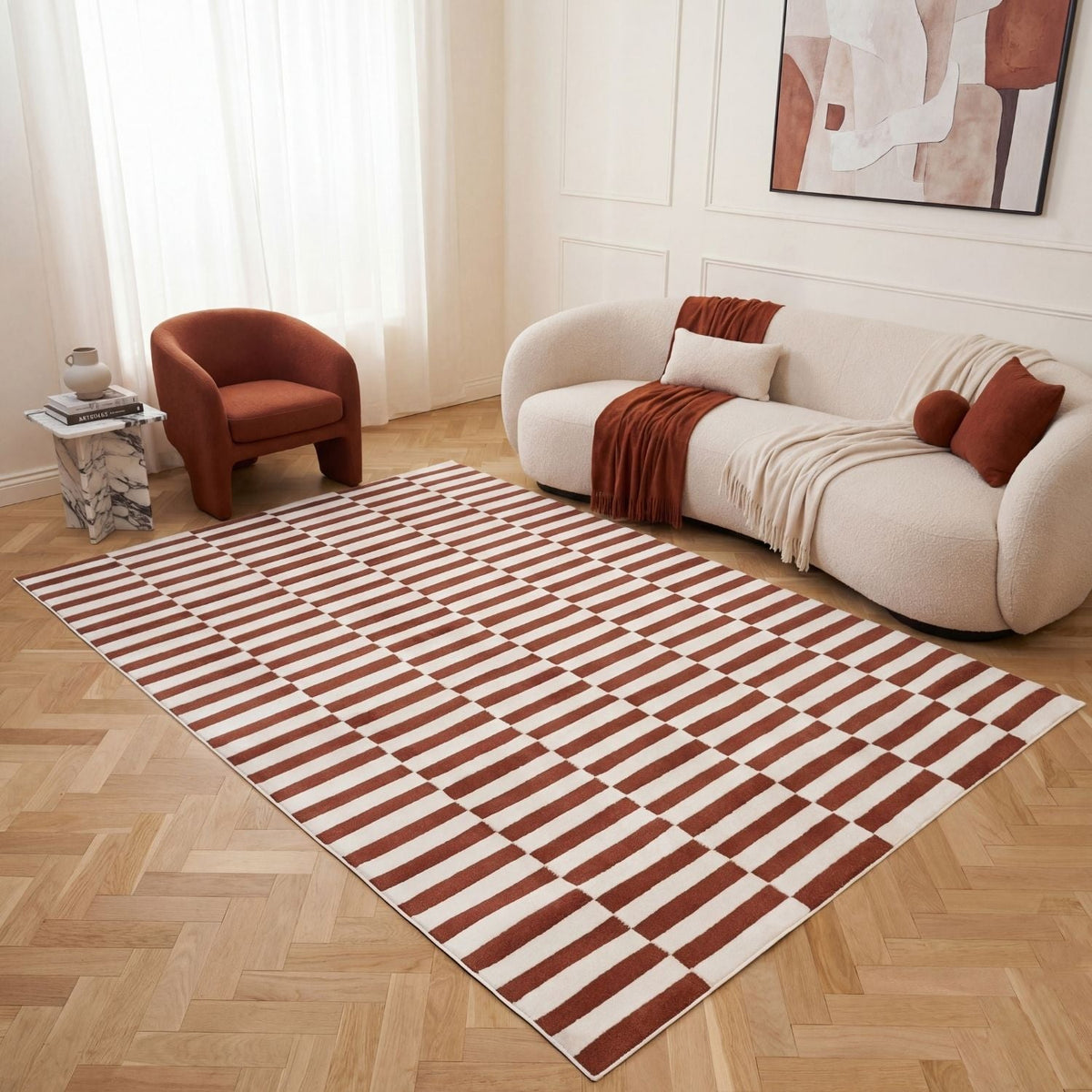 Clay Stripe Rug — room-scale view