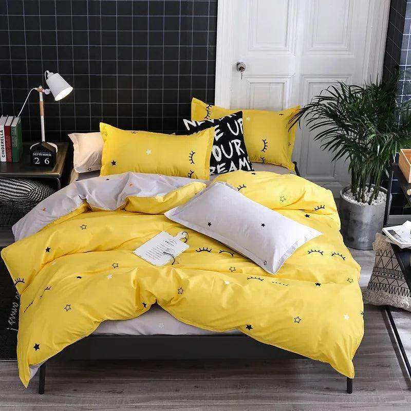 Sun and Stars duvet cover with yellow celestial print