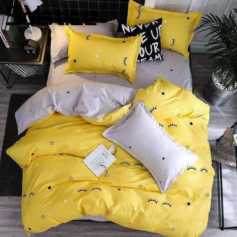 Yellow and grey bedding set with matching pillowcases