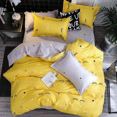 Yellow and grey bedding set with matching pillowcases