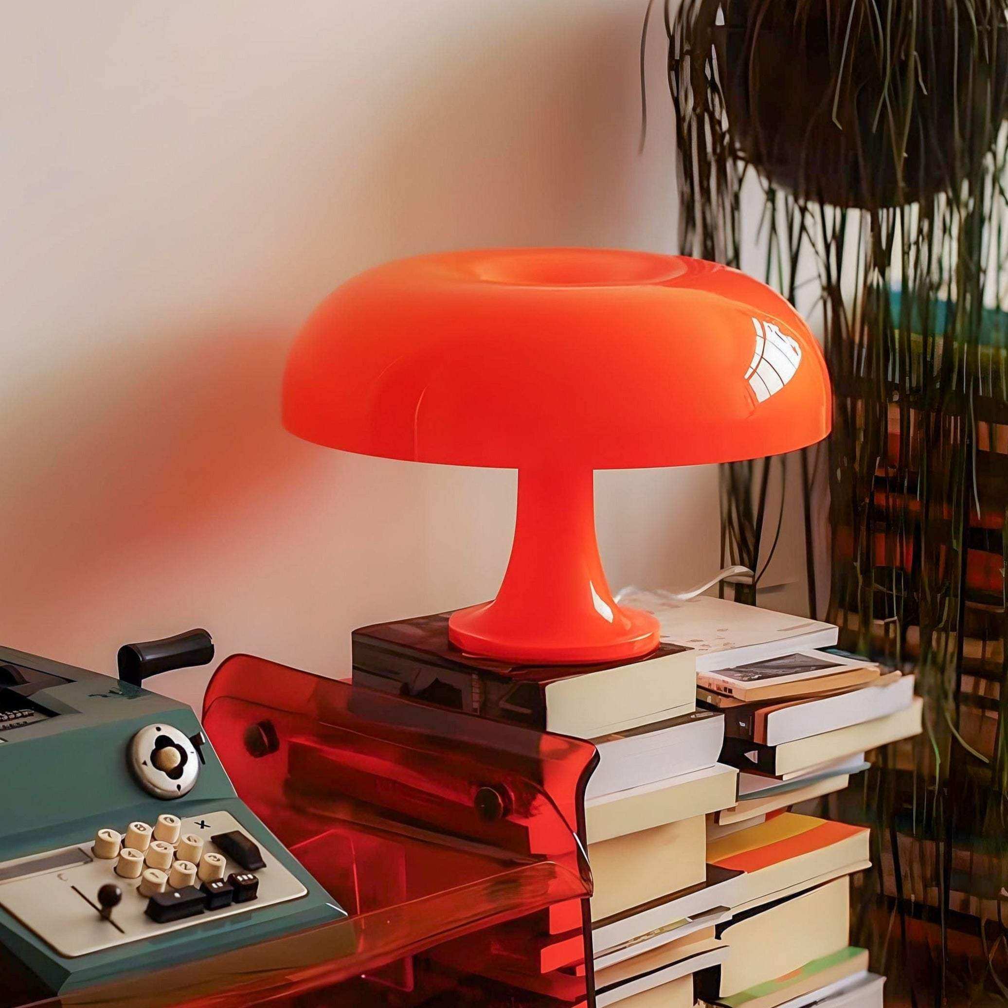 Orange or white mushroom desk lamp with retro silhouette