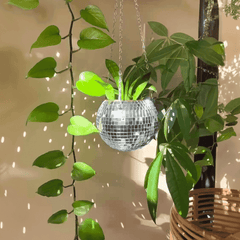 Mirrored Disco Planter shown as an indoor hanging display