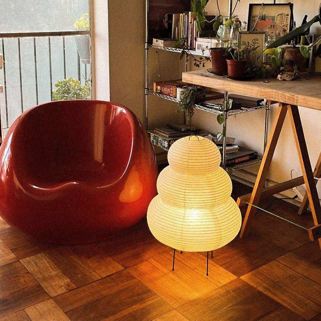 Hikaru tripod table lamp with Wabi-sabi silhouette
