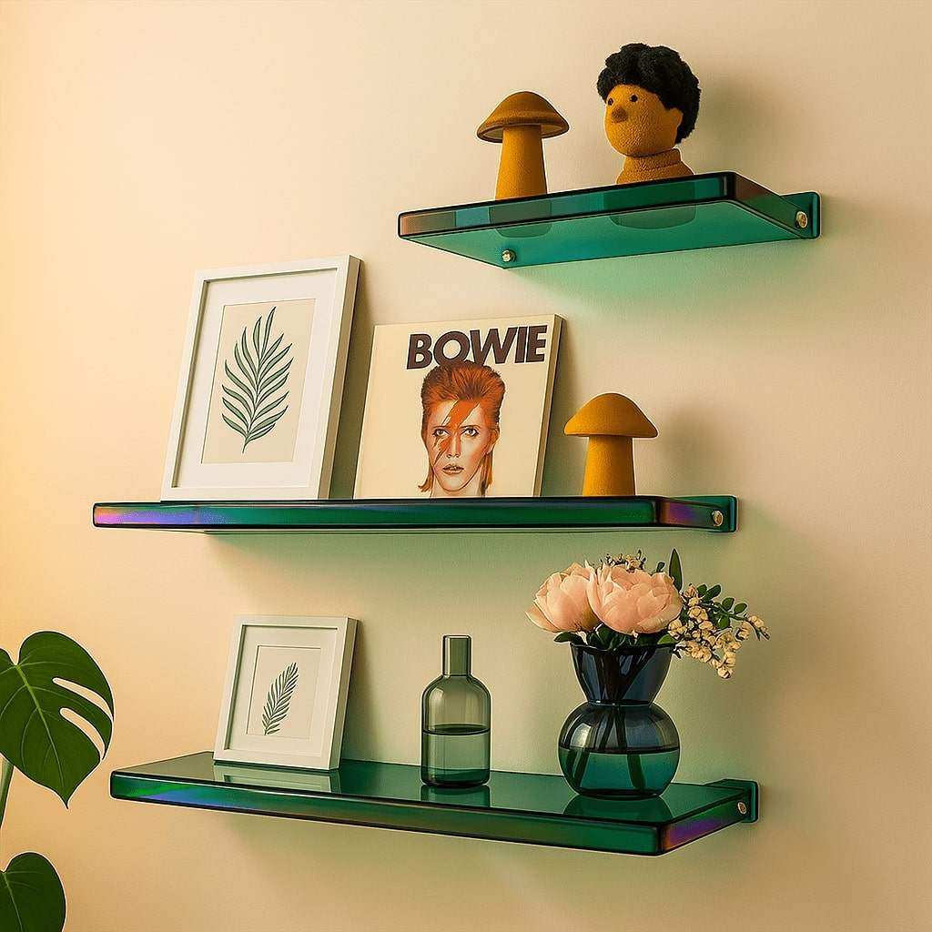 Minimal Acrylic Shelf mounted on a wall in a colourful interior