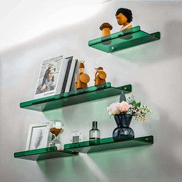 Green acrylic wall shelf in a modern room