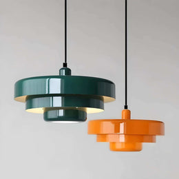 Layered metal pendant light for dining spaces