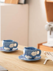 Cloudy Sky Coffee Mug & Saucer - Hand Painted - Sickhaus