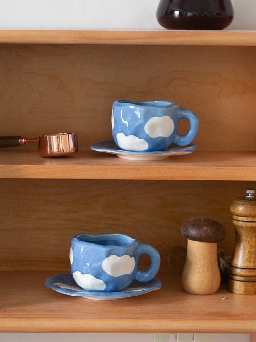 Cloudy Sky Coffee Mug & Saucer - Hand Painted - Sickhaus