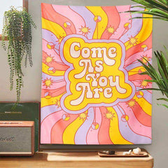 Retro affirmation artwork detail on the Come As You Are tapestry