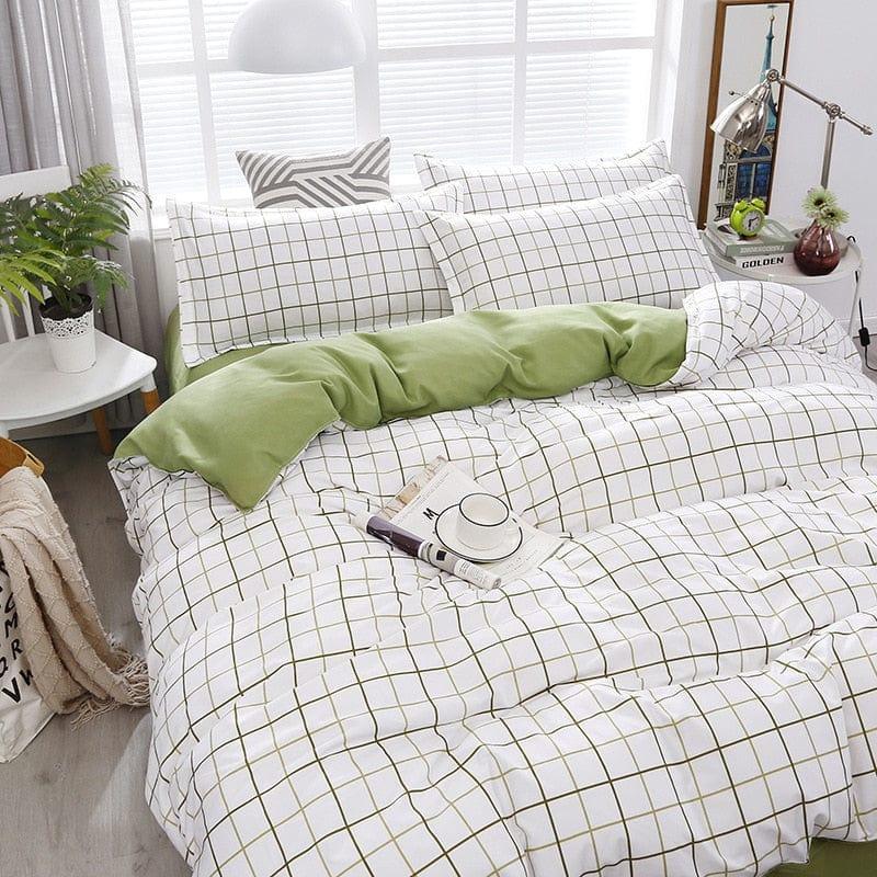 Flannel White/Green Bedding Set - Sickhaus