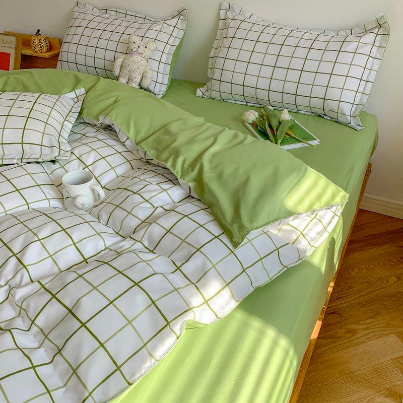 Flannel White/Green Bedding Set - Sickhaus