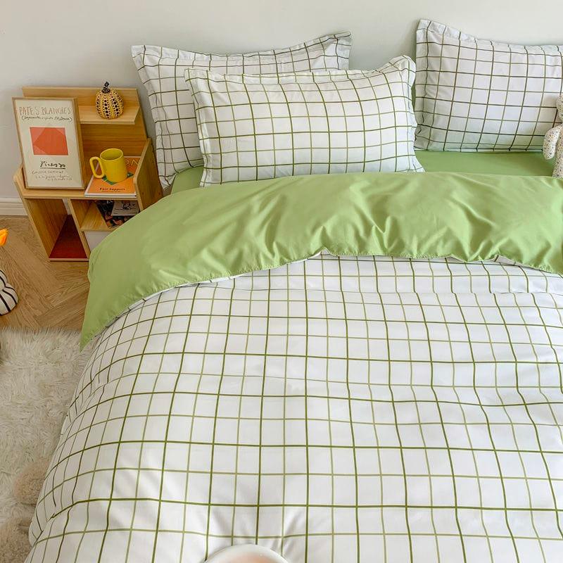 Flannel White/Green Bedding Set - Sickhaus