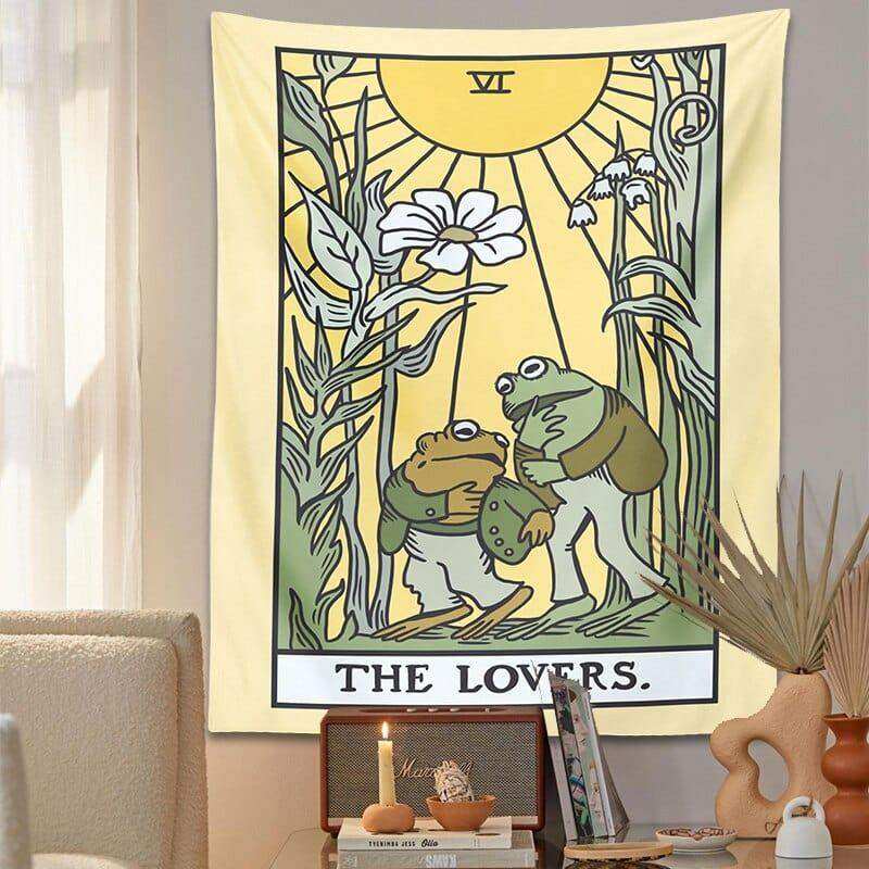The Lovers Frog tapestry styled as playful wall decor