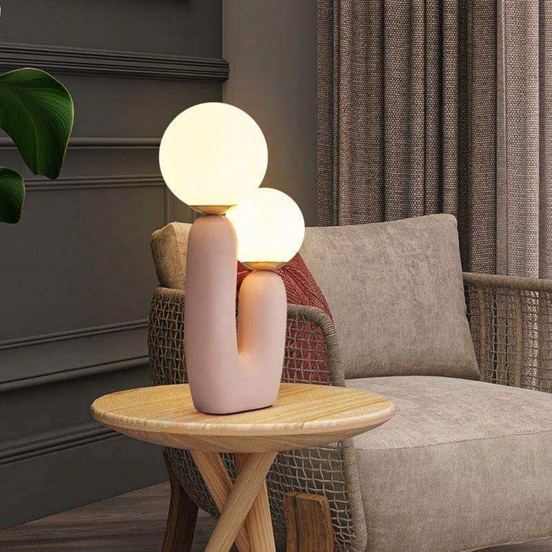 Pink resin and glass table lamp for bedrooms
