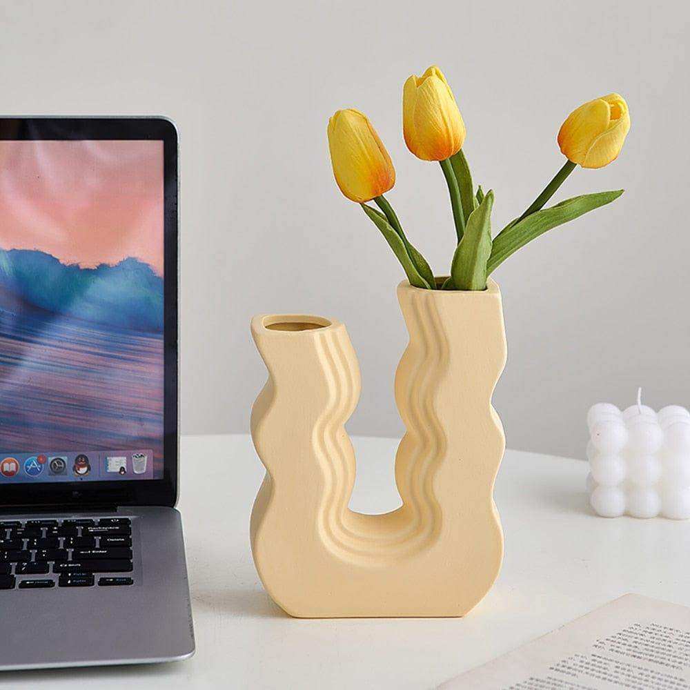 Lightweight ceramic Wavy Wonder Vase on display
